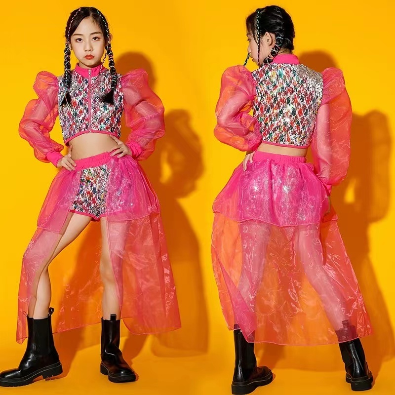 Street Fashion Online - Kız Çocukları Caz Dans Kostümü Payetli