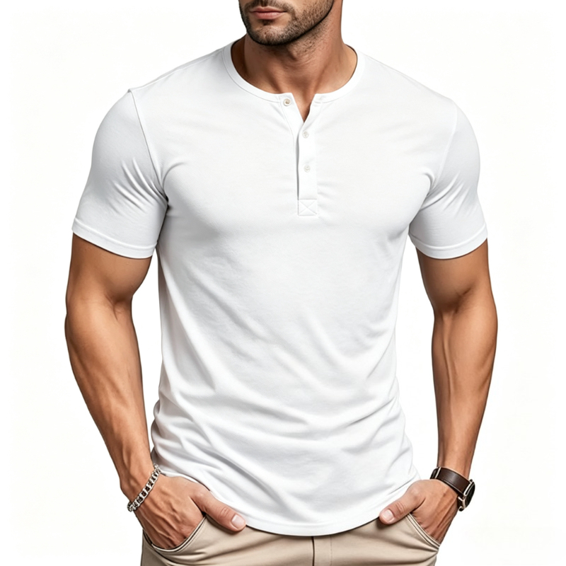 Street Fashion Mood - Erkek Kısa Kollu Henley Yaka Tişörtleri