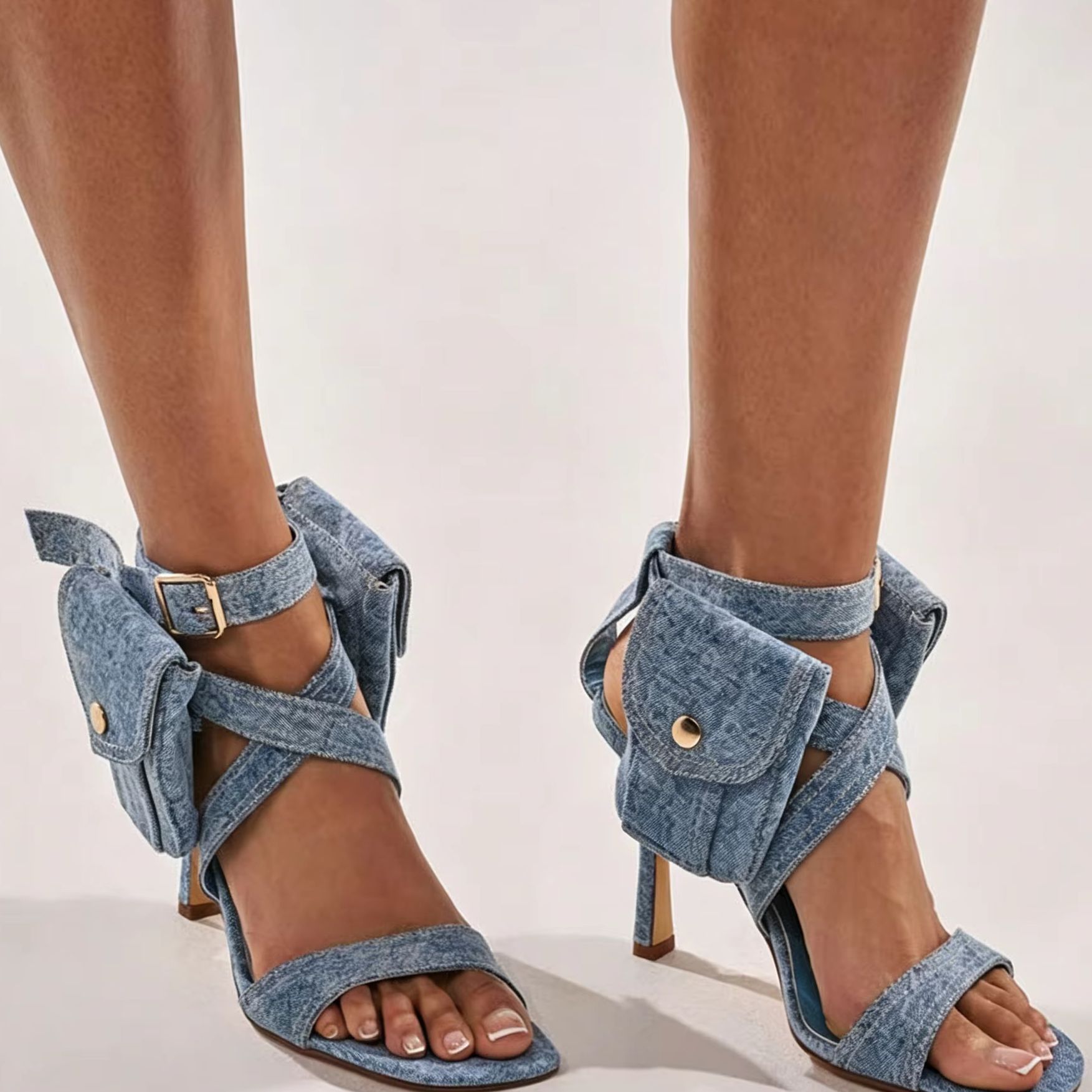 Street Fashion Lady - Kadınlar Mavi Denim Cep Ayak Bileği