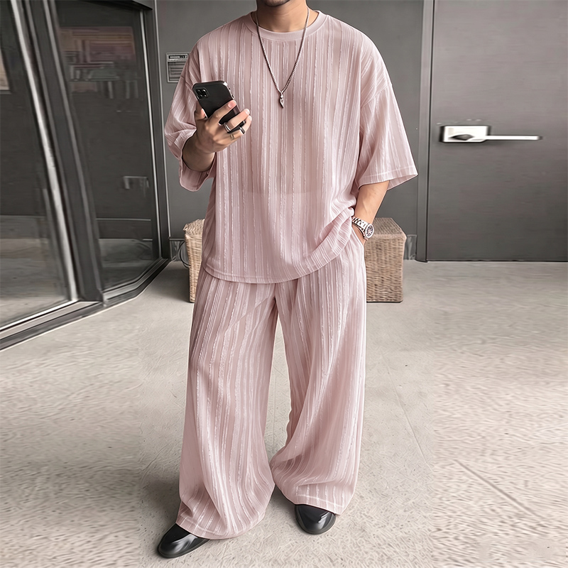 Street Fashion Mood - INCERUN Erkek Takımları Çizgili Şeffaf Kısa