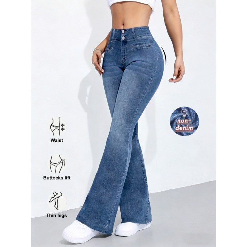 Street Fashion Shanghai - Yeni Kadın Taklit Denim Flare Pantolon