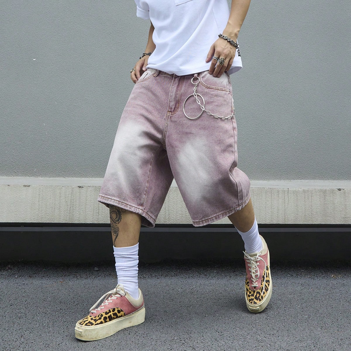 Erkek Pembe Degrade Kot Şort V - Street Fashion Baggy incelemesi ve fiyatı
