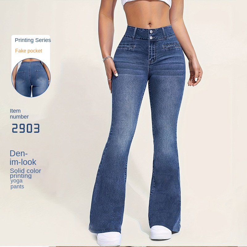 Yeni Kadın Taklit Denim Flare  - Street Fashion Shanghai incelemesi ve fiyatı